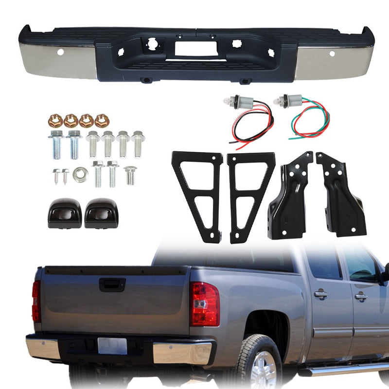 DURAFORCE Rear Bumper Assembly For 07-13 Chevy Silverado GMC Sierra 1500 Chrome GM1103148