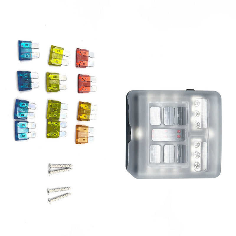 DURAFORCE 6Way Car Boot Power Distribution 12/24V Blade Fuse Holder Box Block Panel Board