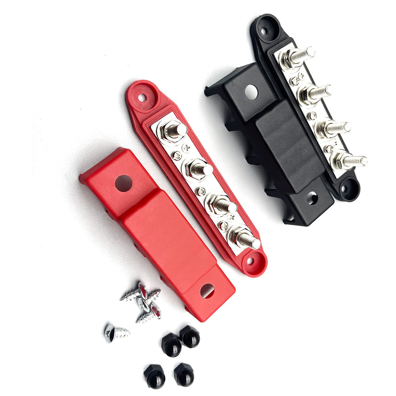 DURAFORCE New Red & Black 5/16" 4 Stud Power Distribution Block -BUSBAR- With Cover