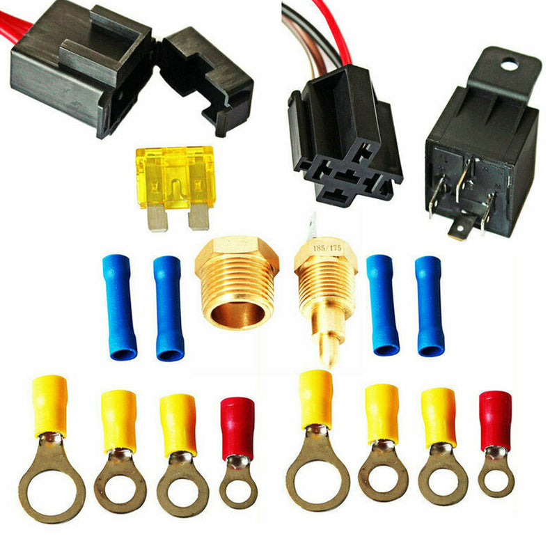 40AMP 175 185 Dual Electric Fan Thermostat Harness Relay Switch Sensor Kit