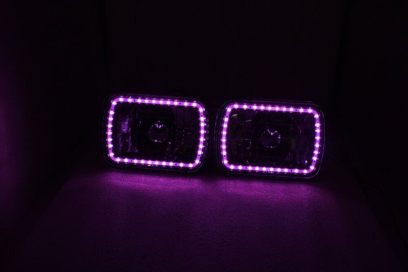 DURAFORCE For 86-95 JEEP WRANGLER YJ 7X6 RGB MULTI COLOR LED SMD Halo Headlights PAIR