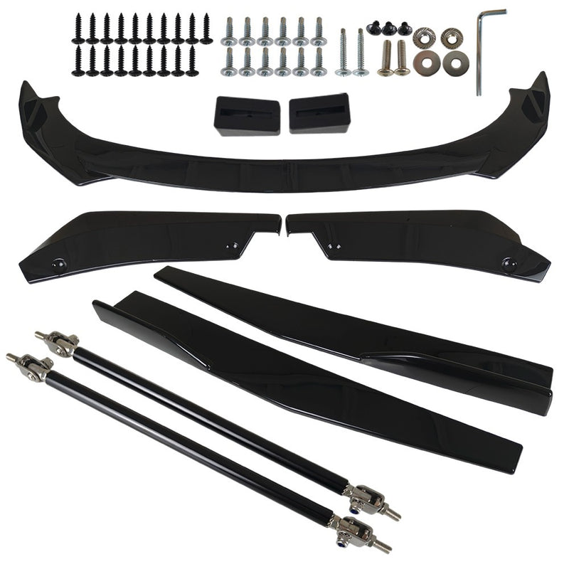 DURAFORCE For Dodge Charger 2007-2014 Glossy Black Front Bumper Lip Spoiler Body Kit Side