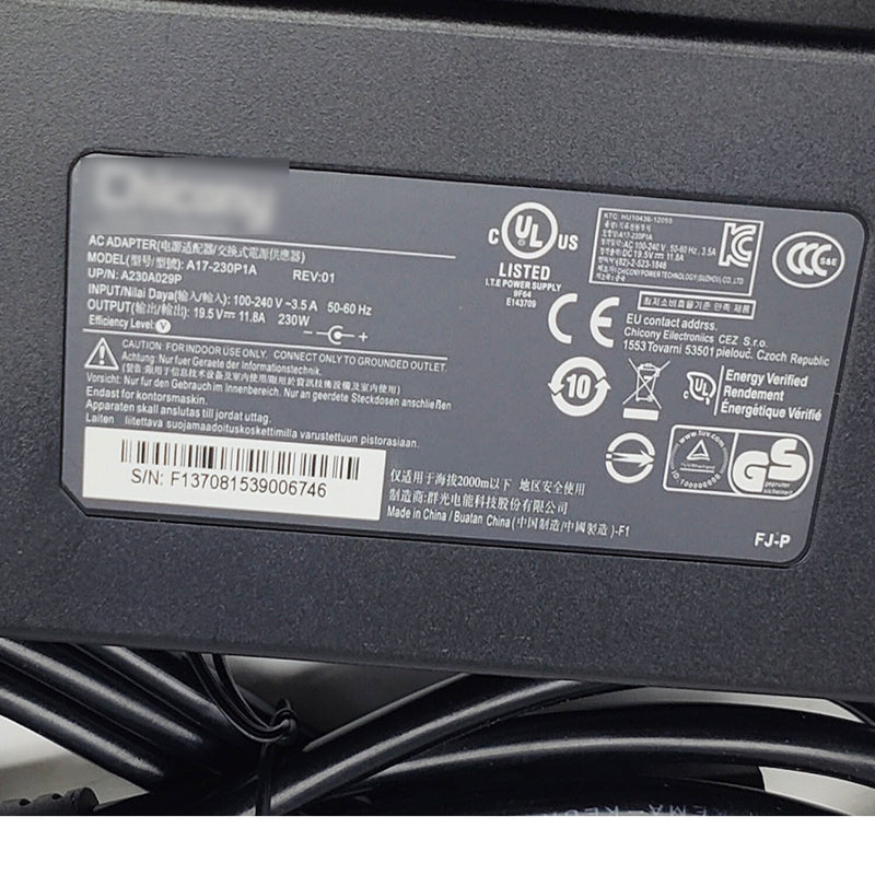 DURAFORCE 5.5*2.5mm 19.5V 11.8A 230W For MSI Clevo GigaByte A17-230P1A AC Adapter Charger