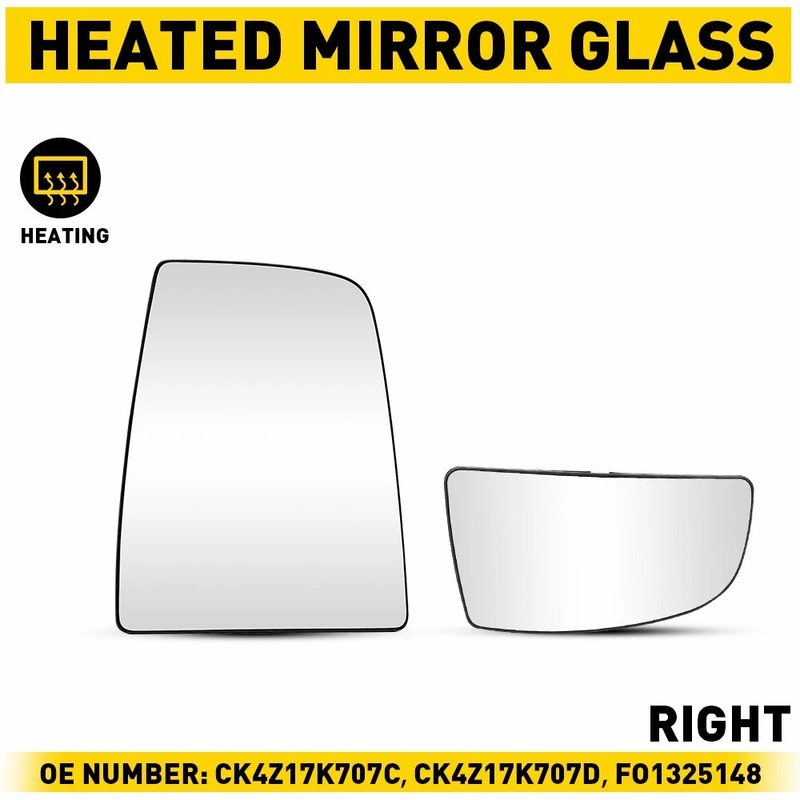 DURAFORCE Mirror Glass Upper&Lower Passenger Side Right RH For Ford Transit-150 2018 XL
