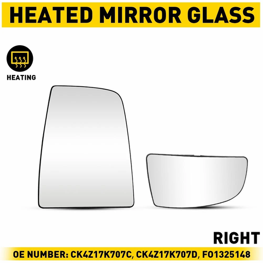 DURAFORCE Mirror Glass Upper&Lower Passenger Side Right RH For Ford Transit-150 2018 XL