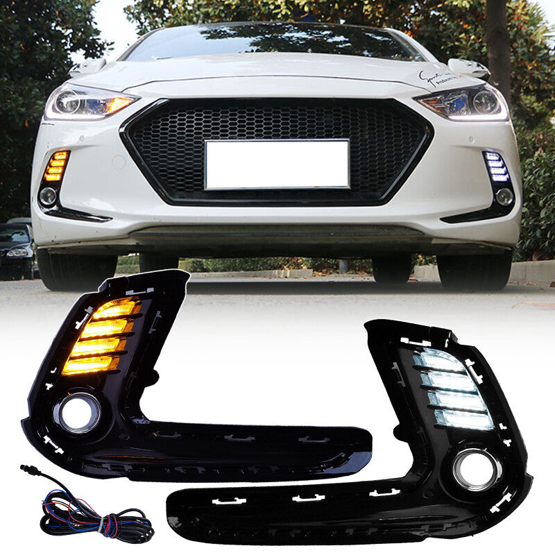 DURAFORCE LED Sequential Turn Signal DRL Fog Lights w/Hole for 2016-18 for Hyundai Elantra