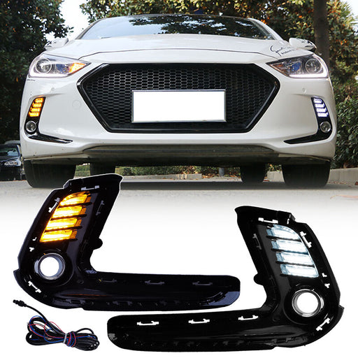 DURAFORCE LED Sequential Turn Signal DRL Fog Lights w/Hole for 2016-18 for Hyundai Elantra