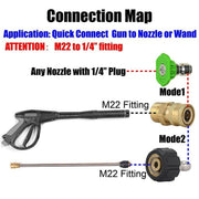 DURAFORCE Pressure Washer Hose Connector Adapter Set Quick Connect M22 to 1/4" Gun to Wand