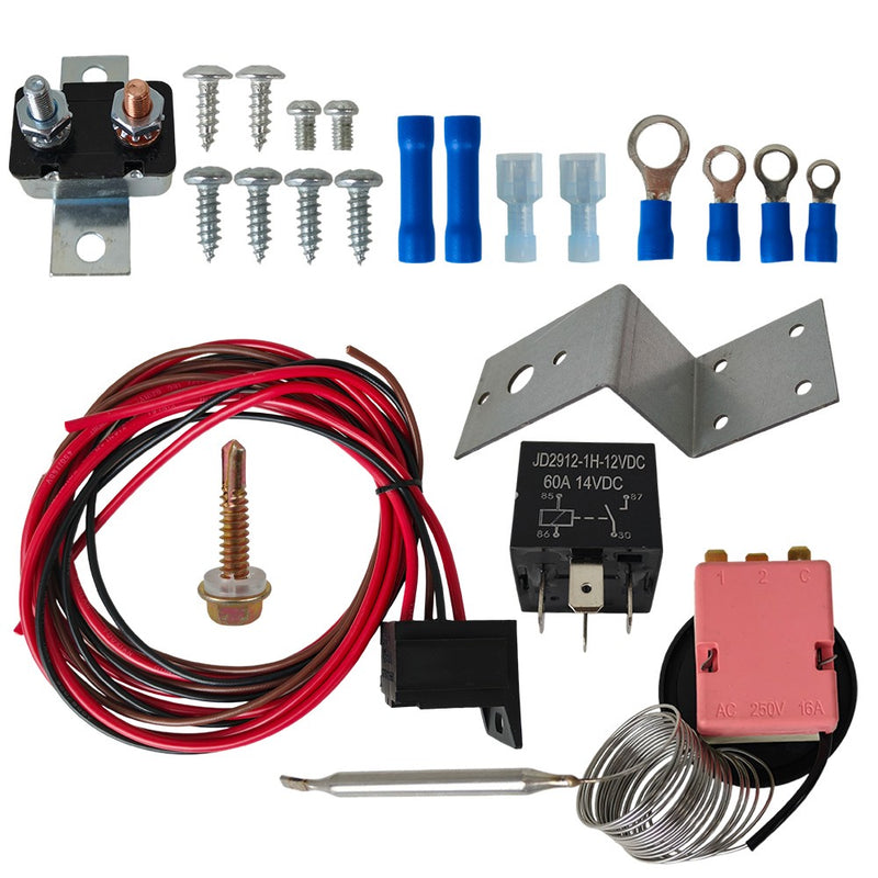 DURAFORCE Adjustable 12V Electric Radiator Fan Thermostat 3-Pin Control Relay Wire Kit New