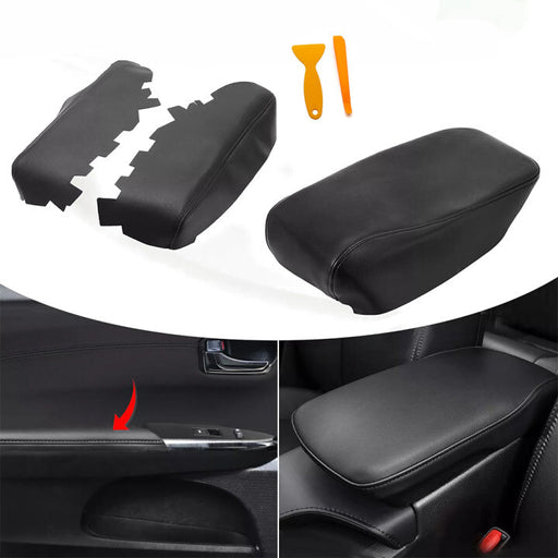 DURAFORCE For 2013-2018 Toyota Avalon Front Door Panels Armrest Cover Leather Black