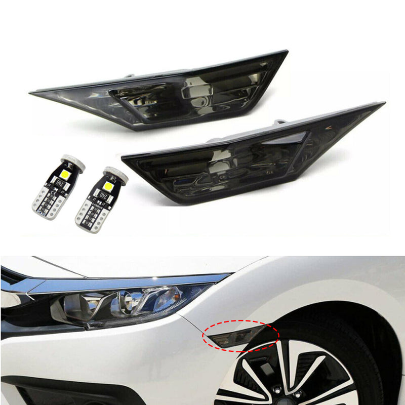 DURAFORCE Smoke Front Bumper Side Marker Lights w/ led bulbs For 2016-2021 Honda Civic