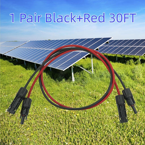 DURAFORCE 12AWG 30 feet Black + 30 feet Red Solar Panel Extension Cable and Connectors