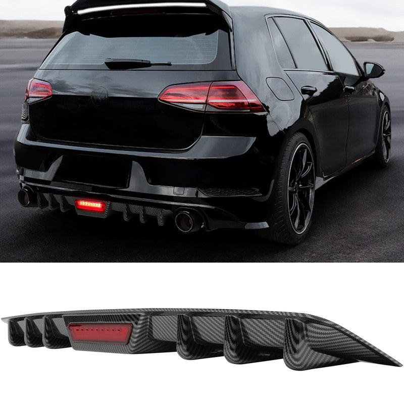 DURAFORCE For VW Golf GTI MK6 MK7 Carbon Fiber Rear Bumper Diffuser LED Brake Light