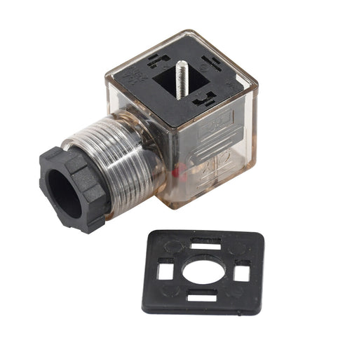 DURAFORCE DIN 43650 Type-A 3 Prong Solenoid Valve Connector Plug w/ LED For DC 12V 24V