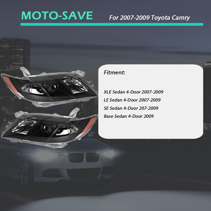 DURAFORCE Fit For Toyota Camry 2007-2009 Black Clear Housing Projector Headlight Set L+R
