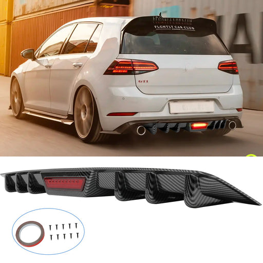DURAFORCE For VW Golf GTI MK6 MK7 Carbon Fiber Rear Bumper Diffuser LED Brake Light