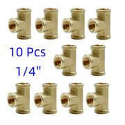 DURAFORCE 10Pcs-1/4 NPT Female Thread Brass Pipe Fitting Tee Hose Connector 1/4" 3 Ways