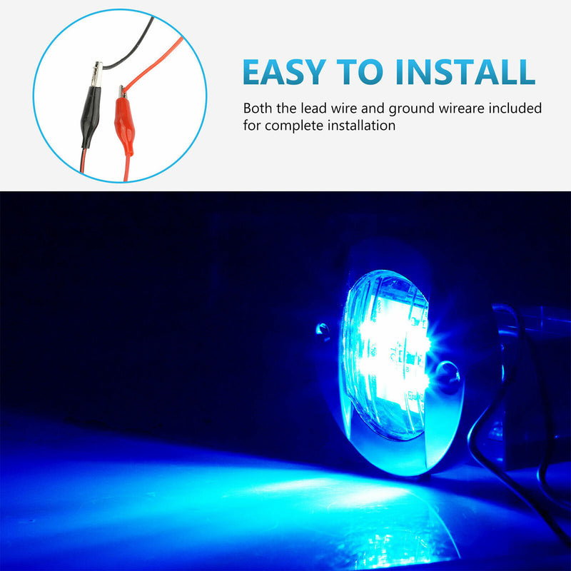 DURAFORCE 4X Round Marine Boat LED Courtesy For Cabin Deck Stern Navigatioin Light Blue