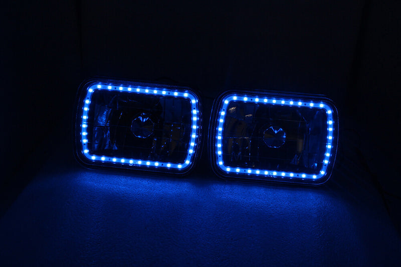 DURAFORCE For 86-95 JEEP WRANGLER YJ 7X6 RGB MULTI COLOR LED SMD Halo Headlights PAIR