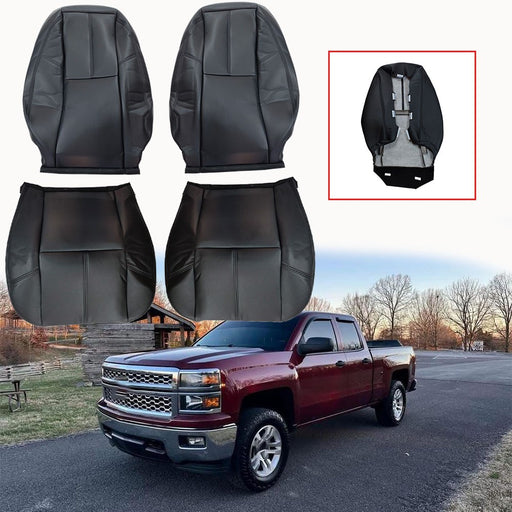DURAFORCE Driver Passenger Leather Seat Cover Black For Chevy Silverado 1500 2500 2007-14