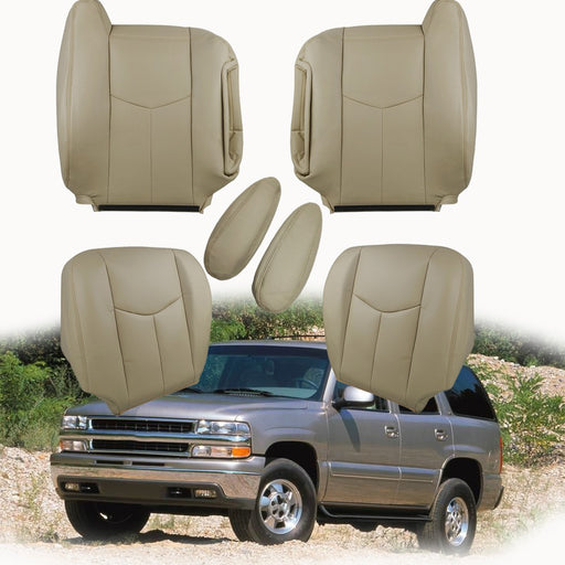 DURAFORCE Driver&Passenger Side Leather Seat Cover Tan For 2003-2006 Chevy Tahoe GMC Yukon