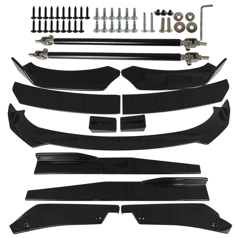 DURAFORCE For Dodge Charger 2007-2014 Glossy Black Front Bumper Lip Spoiler Body Kit Side