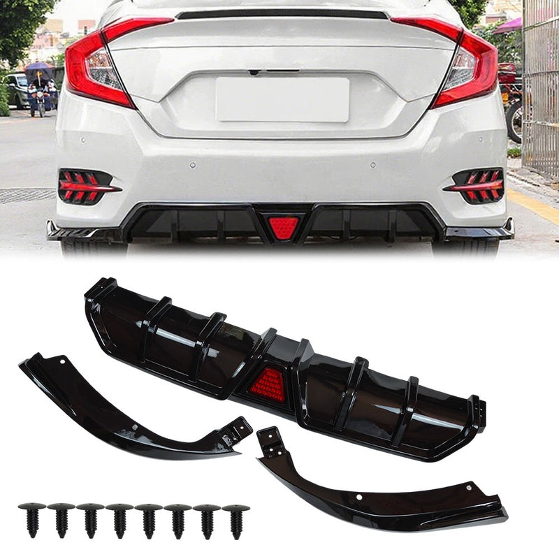 DURAFORCE For 2016-21 Civic Sedan Gloss Black DIffuser Kit W/ LED Light