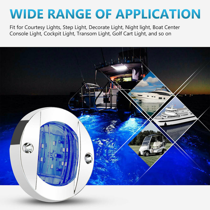 DURAFORCE 4X Round Marine Boat LED Courtesy For Cabin Deck Stern Navigatioin Light Blue