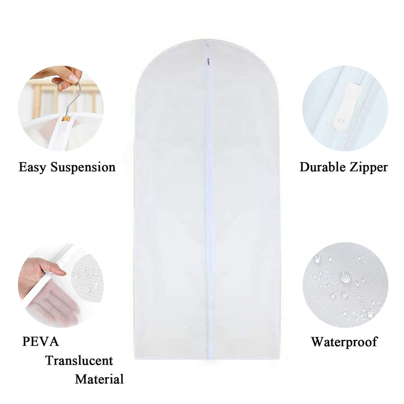 DURAFORCE 5Pcs Garment Bag Travel Suit Dress Storage Clear Cover Full Zipper Coat Carrier