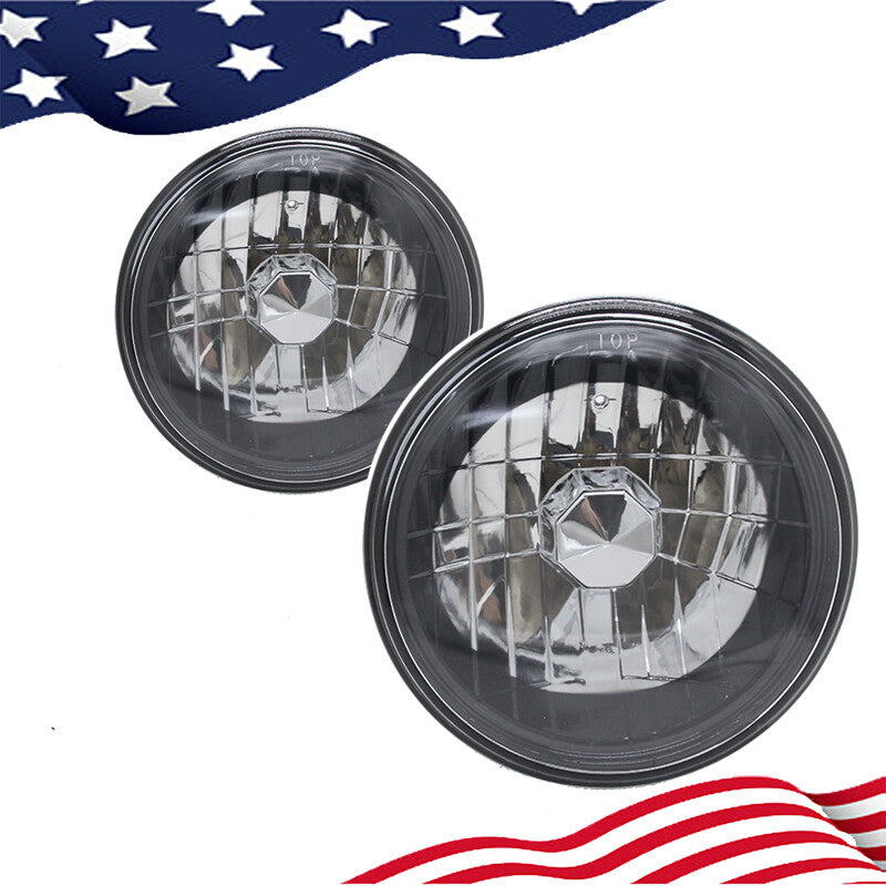 DURAFORCE 7" Inch Round Clear Lens Diamond Cut Projector Black Chrome Headlights