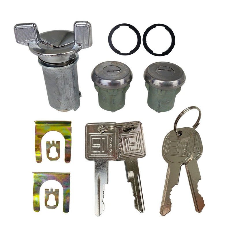 DURAFORCE For GM 701398 Chrome Ignition Key Switch Cylinder & Door Lock Pair Set W/ Keys