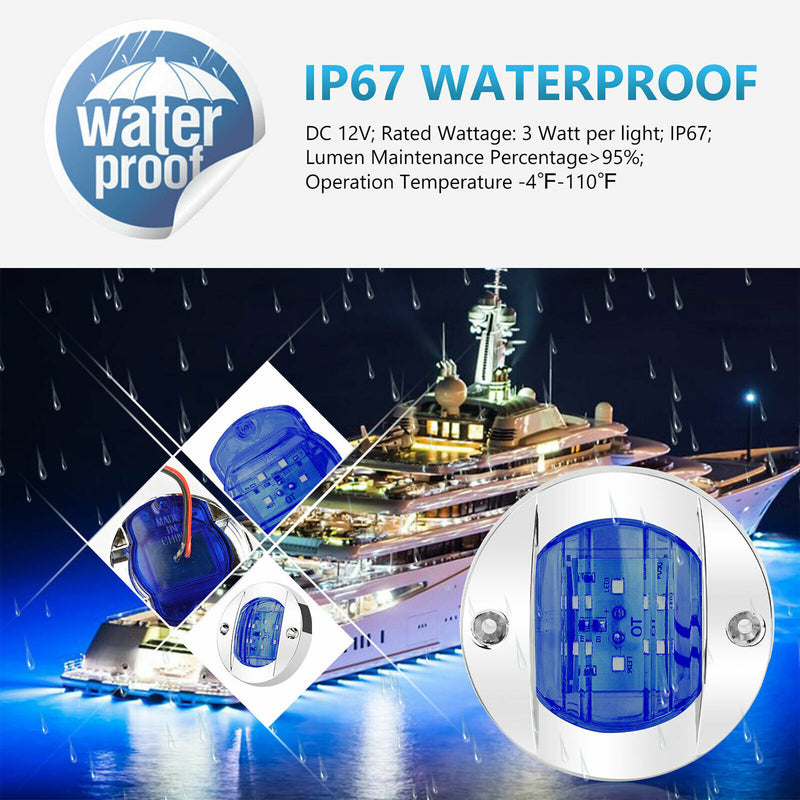 DURAFORCE 4X Round Marine Boat LED Courtesy For Cabin Deck Stern Navigatioin Light Blue