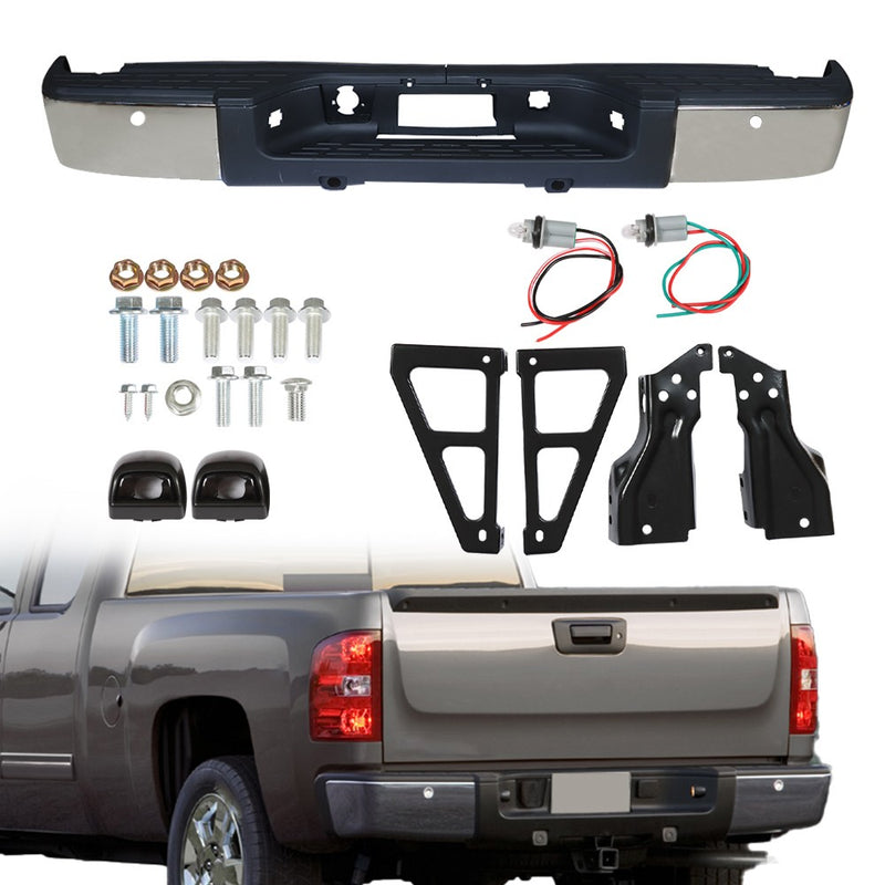 DURAFORCE Rear Bumper For Chevy Silverado GMC Sierra 1500 2007-2013 Chrome Steel GM1103148