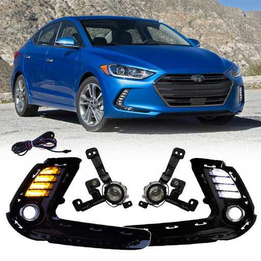 DURAFORCE Front LED DRL Turn Signal Fog Lights Lamp for 2016-2018 for Hyundai Elantra