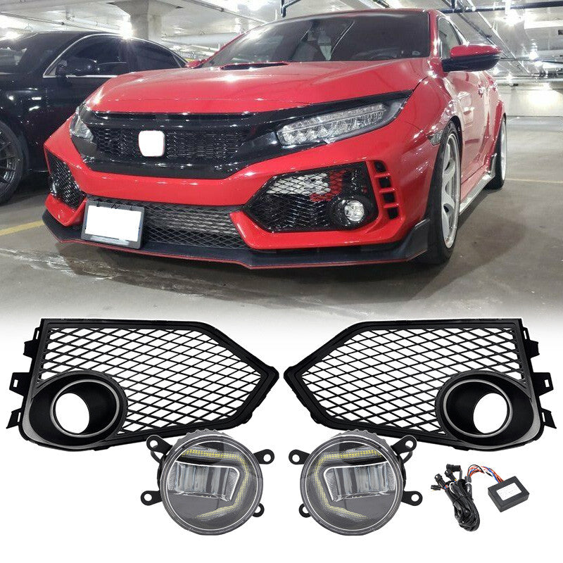 DURAFORCE Fog Light Lamp Covers LED Fog Lights Lamps Fit 2017-2021 for Honda Civic Type R