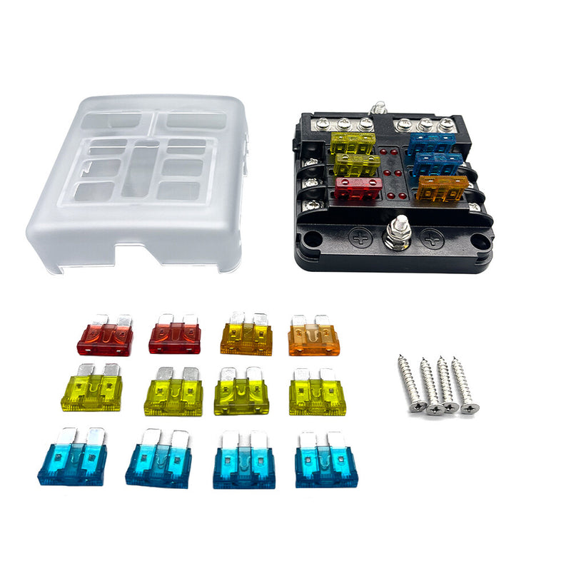 DURAFORCE 6Way Car Boot Power Distribution 12/24V Blade Fuse Holder Box Block Panel Board