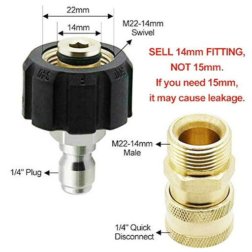 DURAFORCE Pressure Washer Hose Connector Adapter Set Quick Connect M22 to 1/4" Gun to Wand
