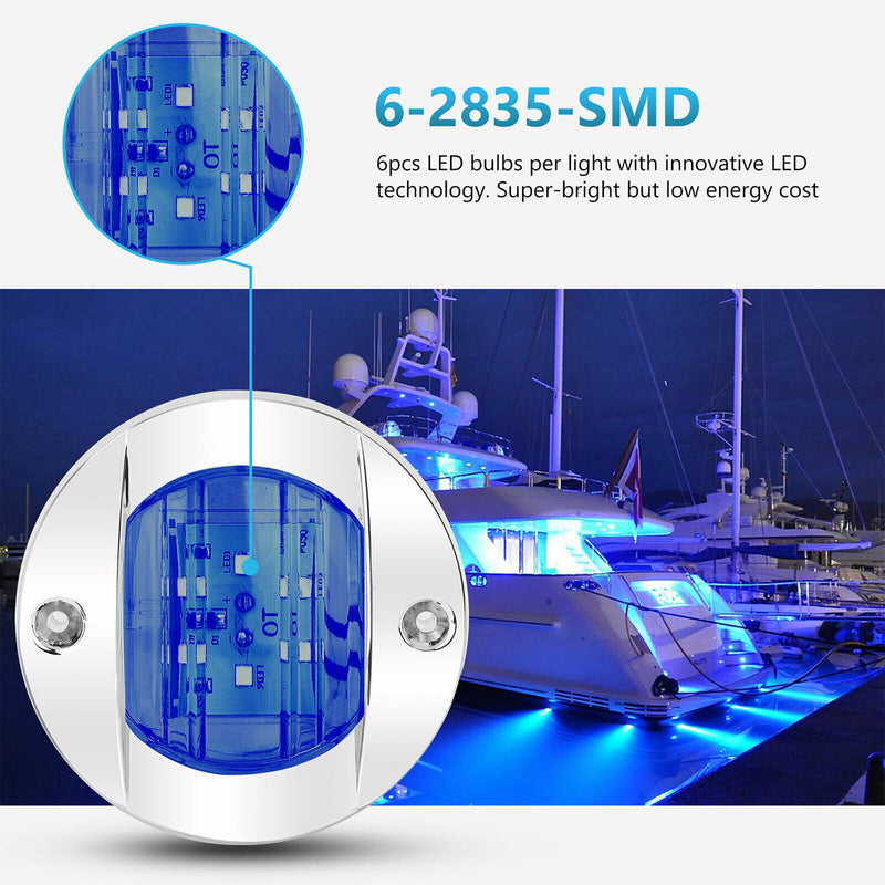 DURAFORCE 4X Round Marine Boat LED Courtesy For Cabin Deck Stern Navigatioin Light Blue