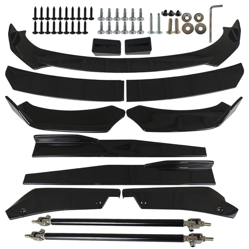 DURAFORCE For Dodge Charger 2007-2014 Glossy Black Front Bumper Lip Spoiler Body Kit Side