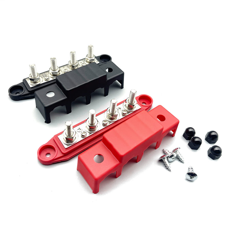 DURAFORCE New Red & Black 5/16" 4 Stud Power Distribution Block -BUSBAR- With Cover