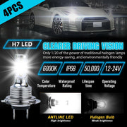 DURAFORCE 4Pcs H7 LED Headlights Bulbs 10000K High Low Beams Kit Combo Super White Bright