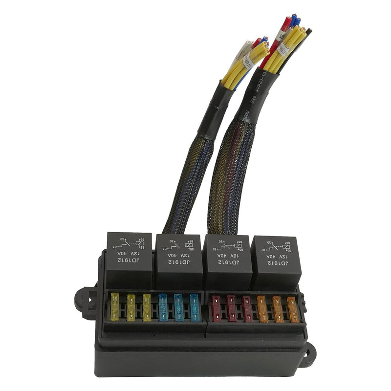 DURAFORCE 12V Fuse Relay Box 4pcs 4Pin Relays Pre-Wired ATC/ATO Blade for Car Truck Boat