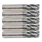 DURAFORCE 5 PCS 1/2 Inch 4 Flute Carbide End Mill Regular Length TiALN Coated