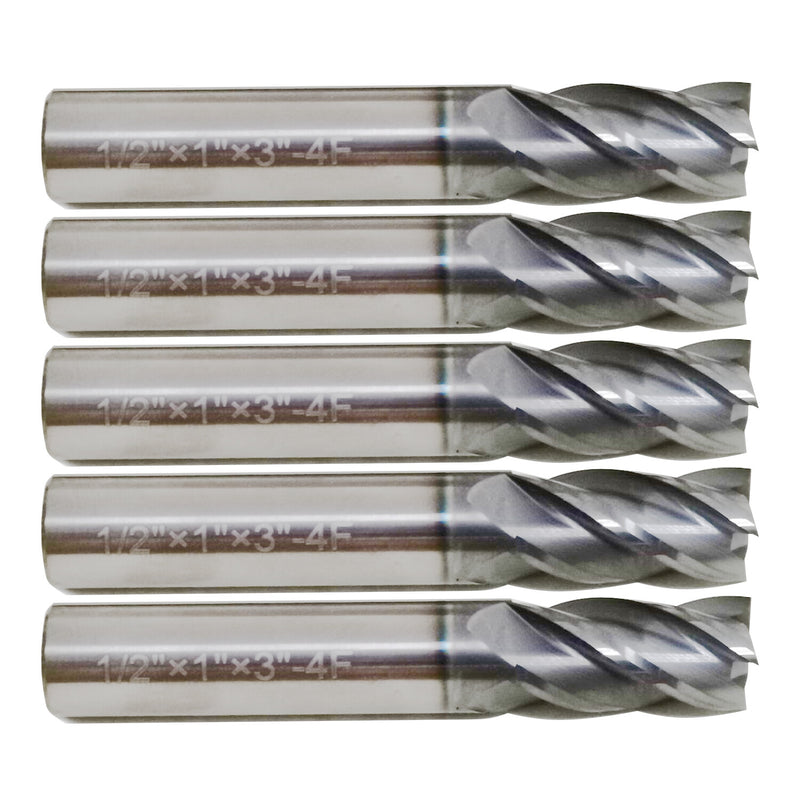 DURAFORCE 5 PCS 1/2 Inch 4 Flute Carbide End Mill Regular Length TiALN Coated