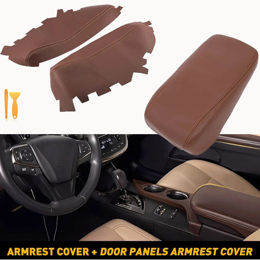 DURAFORCE For Toyota Avalon 2013 2014-2018 Console Lid Armrest & Door Panel Cover Brown