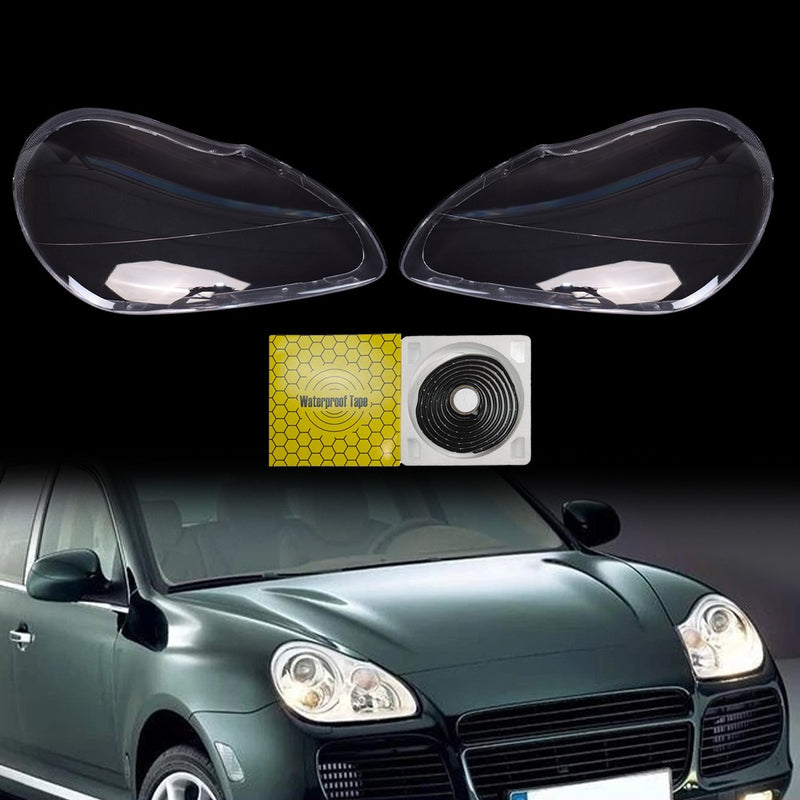DURAFORCE For Porsche Cayenne 2003-2006 2PCS Car Headlight Lens Cover Shell+Glue Clear L+R