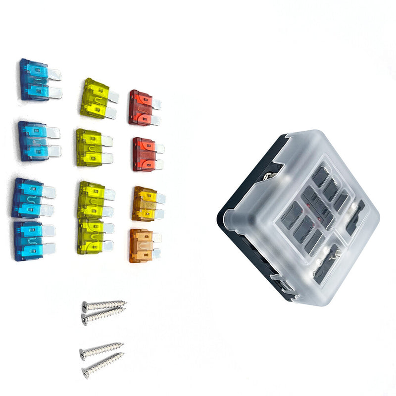 DURAFORCE 6Way Car Boot Power Distribution 12/24V Blade Fuse Holder Box Block Panel Board