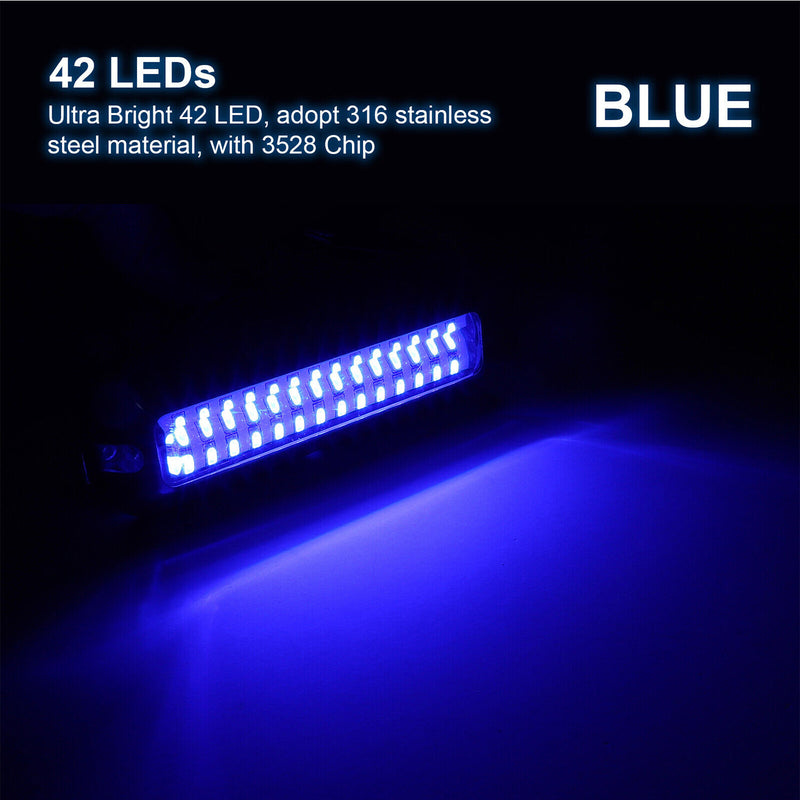 DURAFORCE 2x 42 LED Blue 316 Stainless Steel Underwater Boat Marine Transom Lights Pontoon