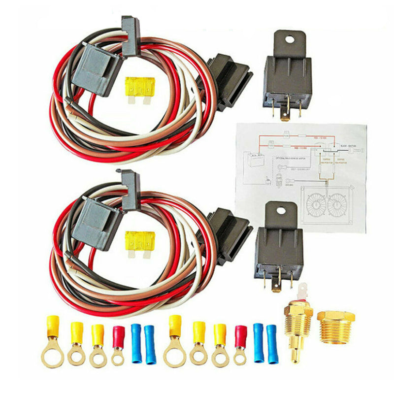 40AMP 175 185 Dual Electric Fan Thermostat Harness Relay Switch Sensor Kit