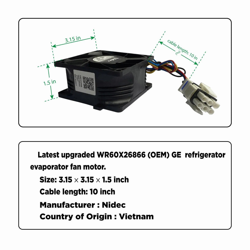 DURAFORCE New For GE Refrigerator Evaporator Fan Motor WR60x26866 WR49x25197 239D1412 US